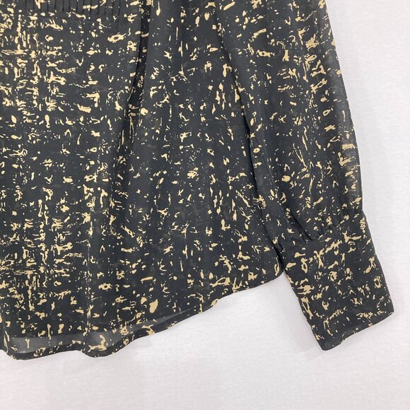 Converse Top size XL Black Tan Abstract Sheer Long Sleeve Popover Blouse - Picture 4 of 10